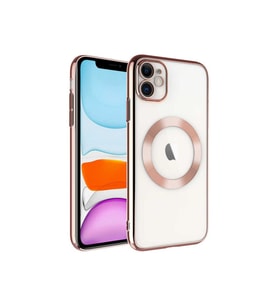 Apple iPhone 11 Uyumlu Kılıf Wireless Şarj Özellikli Sert PC Zore Riksos M-safe Kapak (Rose Gold Altın)