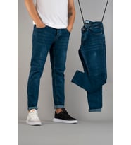 Erkek Slim Fit Dar Kesim Tırnaklı Kot Pantolon Mavi