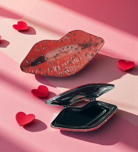 Accessories Kırmızı Renk Dudak Figürlü Taşlı Cep Aynası