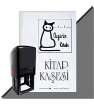 Kişiye Özel  Çizim Kedi 2 Tarihli Kitap Kaşesi (Siyah)