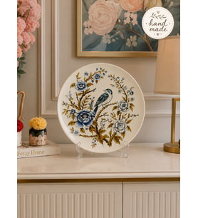 Dekoratif Seramik Tabak 30 cm Collection Mavi Kuş Desenli