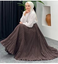 KIRIŞIK MODELLİ LÜKS MODA ETEK (Kahverengi)