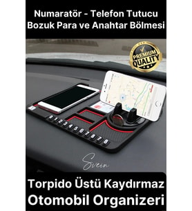 Araç İçi Torpido Kaydırmaz Telefon Tutucu Numaratör Organizer Oto 360 Derece Dönebilen Kaymaz