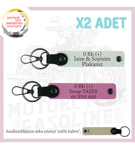 Yol Tutkunları İsim Plaka, 0 Rh (+) Kan Grubu Yazılı Kişiye Özel x2 Anahtarlık Seti, Beyaz-Pembe-SK