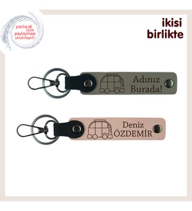 Hayatını Kamp Alanlarında Geçirenlere, Deri Anahtarlık x2’li. İsim Yazılabilir, Kül Gri-Yavru Ağzı