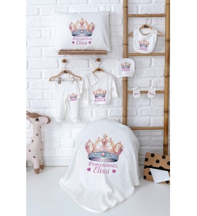 Pia Baby Premium İsimli %100 Pamuk Kız Bebek Hastane Çıkışı Seti 5047-02 (Ekru)