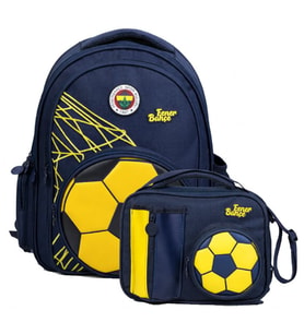 Fenerbahçe Erkek Çocuk İlkokul Çantası ve Beslenme Çantası Seti (Futbol Topu Şekilli) Sarı - Lacivert - SETFB26784B