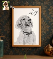 BK Gift Kişiye Özel Evcil Hayvan Karakalem Tasarımlı Ahşap Çerçeveli Tablo-1 40x25cm, Sevgiliye Hediye, Eşe Hediye, Arkadaşa Hediye