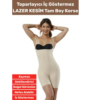 Özel Üretim İz İç Göstermez Kaymaz Sıkılaştırıcı Şekillendirici LAZER KESİM Tam Boy Korse (Bej)