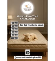 Merinos Kuzu Yünü Yatak Pedi, Yatak Koruyucu, Yatak Şitesi (%100 DOĞAL MERİNOS KUZU YÜNÜ) (Beyaz)