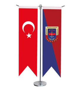 Masa Üstü Kırlangıç Jandarma + Türk Bayrağı + Krom T Direk Masa Bayrak Seti