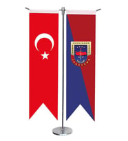 Masa Üstü Kırlangıç Jandarma + Türk Bayrağı + Krom T Direk Masa Bayrak Seti