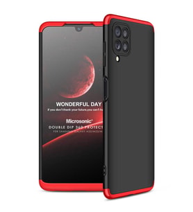 Microsonic Samsung Galaxy M22 Kılıf Double Dip 360 Protective Siyah Kırmızı (Siyah-Kırmızı)