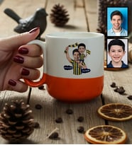 Kişiye Özel Karikatürlü Sarı Lacivert Taraftar Baba Oğul Kupa Bardak Pro Babalar Günü Hediyesi