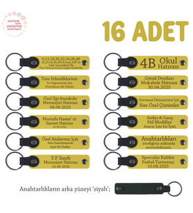 Sarı & Siyah, Okul Gezisi Anısı Olarak Hazırlanan, 16’lı Set, Kişiselleştirilebilir Deri Anahtarlık