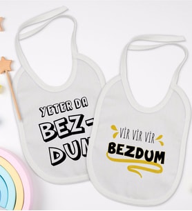 BK Kids Bezdum Tasarımlı 2’li Beyaz Mama Önlüğü-1