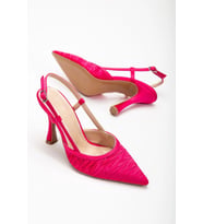 Arkası Açık Saten Özel Tasarım Stiletto (Fuşya)