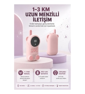 Mey İthalat® Bebek Telsizi LCD Ekran VOX İki Yönlü İletişim USB Şarj Hafif