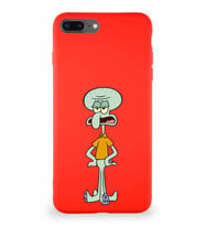 Apple iPhone 8 Plus Soft Premier Kapak Squidward Dokunaç Tasarımlı Silikon Kılıf - Kırmızı (Şeffaf)