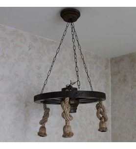 Otantik Çarşı Ahşap Halatlı Teker Avize 50 cm.  3'lü