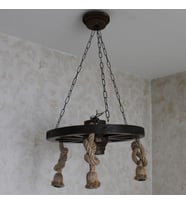 Otantik Çarşı Ahşap Halatlı Teker Avize 50 cm.  3'lü
