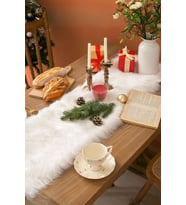 Runner Tavşan Tüyü, Yılbaşı Runner 120*30 Cm Yılbaşı - Noel - Christmas (Beyaz)