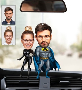 Kişiye Özel Fotoğraflı Batman ve Kedi Kadın Tasarımlı Karikatür Araba Dikiz Ayna Süsü