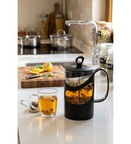 131061-834 Cam French Press Süzgeçli Çay Kahve Bitki Çayı Demliği 600Ml