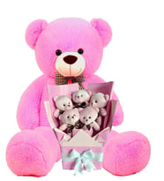 Sevimli 90 cm Peluş Ayı ile  Pembe Peluş Ayıcık Buketi- Sevdiklerinize; Doğum Günü, Yıldönümü, Özel Gün (Fuşya)