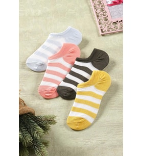 4 Çift Kadın Çizgili Kısa Çorap  Extra Soft Unisex Pamuklu Patik Çorap