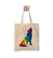 Geometric Animal Rainbow Wolf Howling Kurt Beyaz Bez Çanta Uzun Saplı Alışveriş Çantası Plaj Çantası