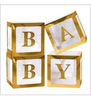 Baby Yazılı Şeffaf Balon Kutusu, 30cm x 4 Adetli Set - Altın