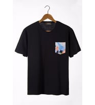 Erkek Siyah Bisiklet Yaka Cepli Oversize T-Shirt 22Y-3400762-33