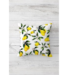 Limon Ve Yaprakları Çift Tarafı Baskılı Gizli Fermuarlı Yastık Kılıfı Kırlent Koltuk Yastık Kılıfı (Beyaz)