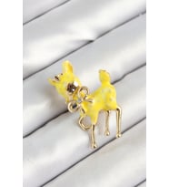 Zirkon Taşlı Fiyonk Detaylı 3D Sarı Ceylan Figürlü Gold Renk Kadın Broş TJ-BR445