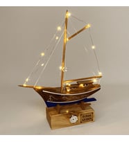 Kişiye Özel Saatli, İsimli Ahşap Gemi Maketi - El Yapımı Led Işıklı (30cm x 39cm)