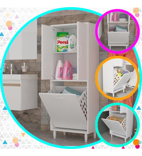 MODİLAYN Gamzem BANYO 55 x 138 cm Çamaşır Bölmeli Banyo Dolabı