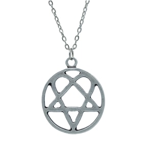 Heartagram Erkek Kadın Kolye Antik Gümüş Kaplama - 60 cm Düz Zincir