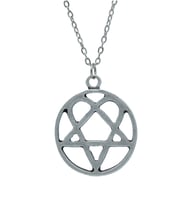 Heartagram Erkek Kadın Kolye Antik Gümüş Kaplama - 60 cm Düz Zincir