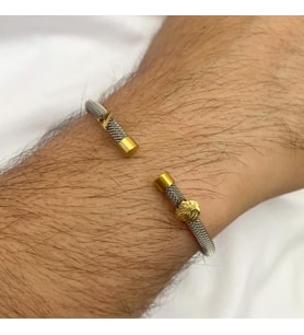 14k Altın Harf ve Aslan Detaylı Beyaz Çelik Bİleklik