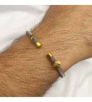 14k Altın Harf ve Aslan Detaylı Beyaz Çelik Bİleklik