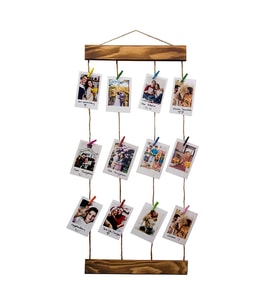 Kişiye Özel 12 adet Fotoğraflı + Mandallı -Ahşap Mini Anı Duvar Çerçevesi - 25x57cm