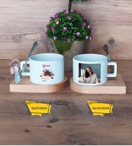 İsme Özel Doğum Günü Hediyesi Kupa Bardak Ahşap Altlıklı Kısa Fotoğraflı