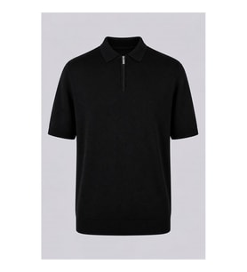 Trender Düz Yarım Fermuarlı Siyah Erkek Polo Yaka T-shirt 16357-15965