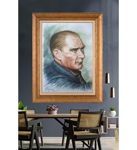 Altın Varaklı Çerçeveli Paspartulu Atatürk Tablo TR1335 (Gold)