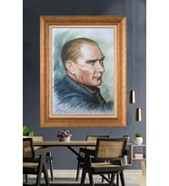 Altın Varaklı Çerçeveli Paspartulu Atatürk Tablo TR1335 (Gold)