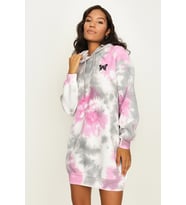 Kadın Batik Desenli Kapüşonlu Sweat Elbise (Gri)