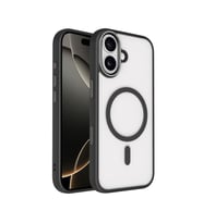 Coverzone iPhone 17 ile uyumlu K?l?f Wireless ?arj �zellikli Metal buton Z-Krom MagSafe ile uyumlu ?effaf Transparan Double Color Silikon Kapak Siyah