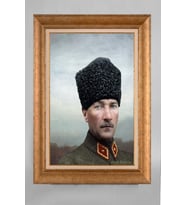 Altın Varaklı Çerçeveli Paspartulu Atatürk Tablo a4 (Gold)