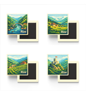 Rize - Baskılı Buzdolap Magneti Kare - 9x9 cm - 4 Adet